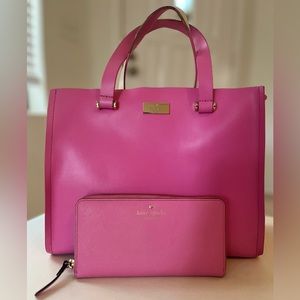 Pink large KateSpade bag and matching wallet